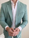 sage green linen suit 