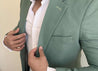 sage green linen suit 