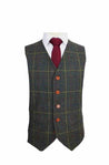 Peaky Green With Red Windowpane Waistcoat Tweed