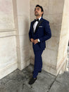 Navy with black Lapel Tuxedo 2 Piece Suit | Black Peak Collar | Midnight Blue | Evening Suit