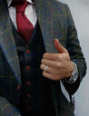 Peaky Green With Red Windowpane Waistcoat Tweed